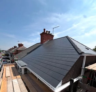 Complete re-roof in slate-grey tiles transforming a terraced property — Matt Merry Roofing, Leicestershire